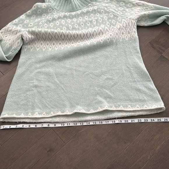 RICKI'S Women's Mint Green Fair Isle Cowl Neck Tunic Sweater, Turtleneck Top - Picture 9 of 13